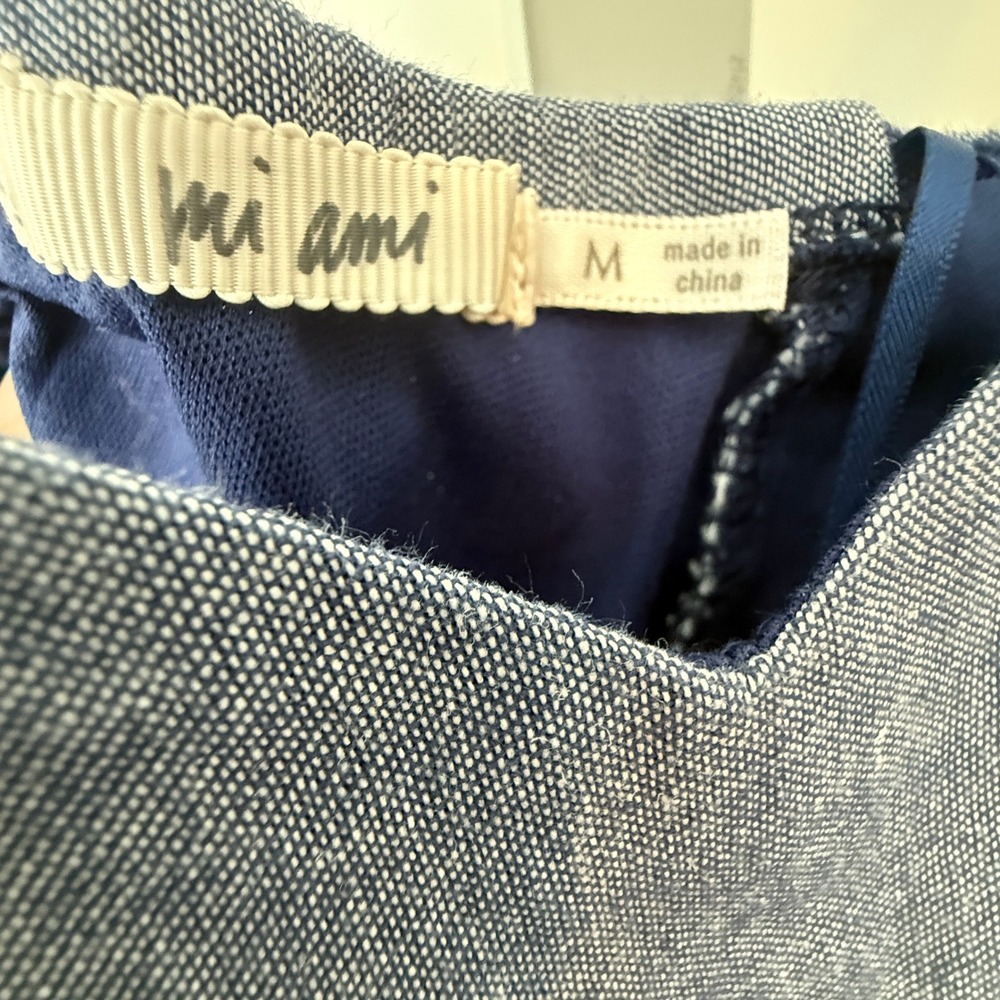 Mi Ami Blue Chambray Floral Embroidered Mini Dress Womens Medium Smocked‎ Back - Picture 4 of 5